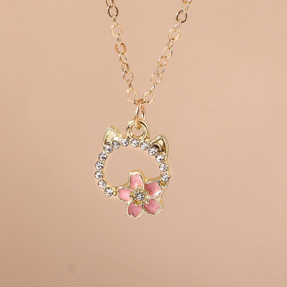 Delicate Y2k Crystal Pink Zircon Heart Necklace for Women Girl Bowknot Pendant Necklace Chain Party Jewelry Gifts