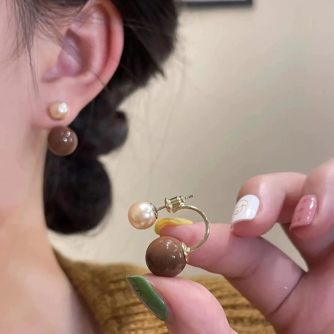 925 Silver Needle Korean Vintage Brown Pearl Earrings For Women Jewelry 2026 Trending New Luxury Women's Red Ball Earrings gifts