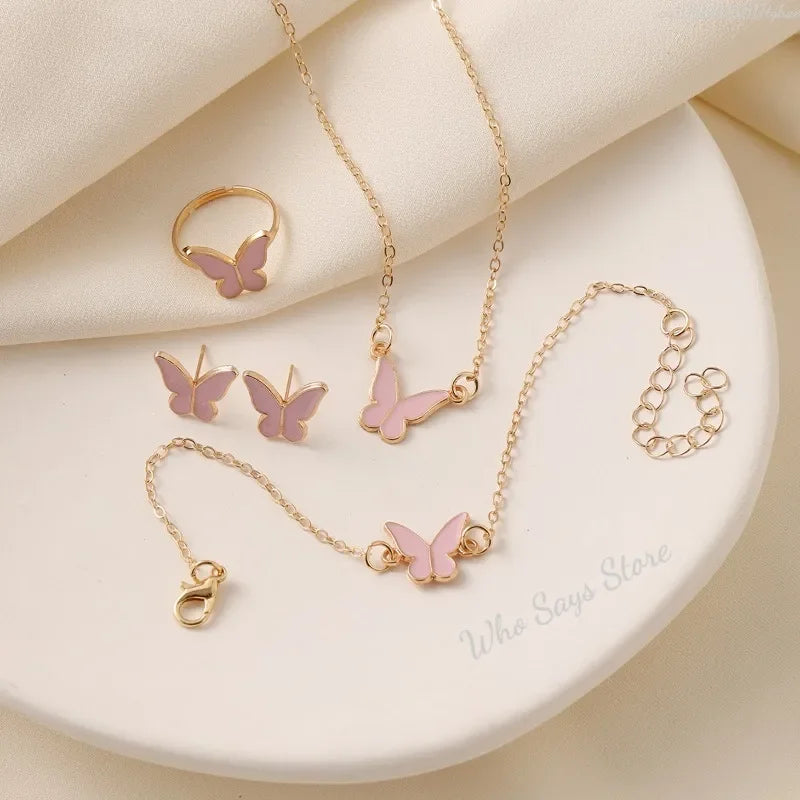 4pcs Premium Imported Butterfly Pearl Jewelry Set