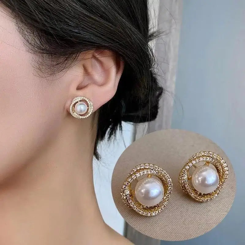 925 Silver Needle Korean Vintage Brown Pearl Earrings For Women Jewelry 2026 Trending New Luxury Women's Red Ball Earrings gifts