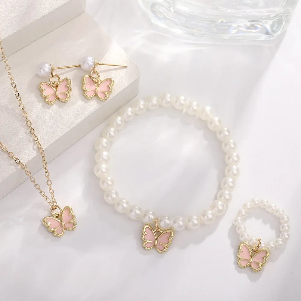 4pcs Premium Imported Butterfly Pearl Jewelry Set