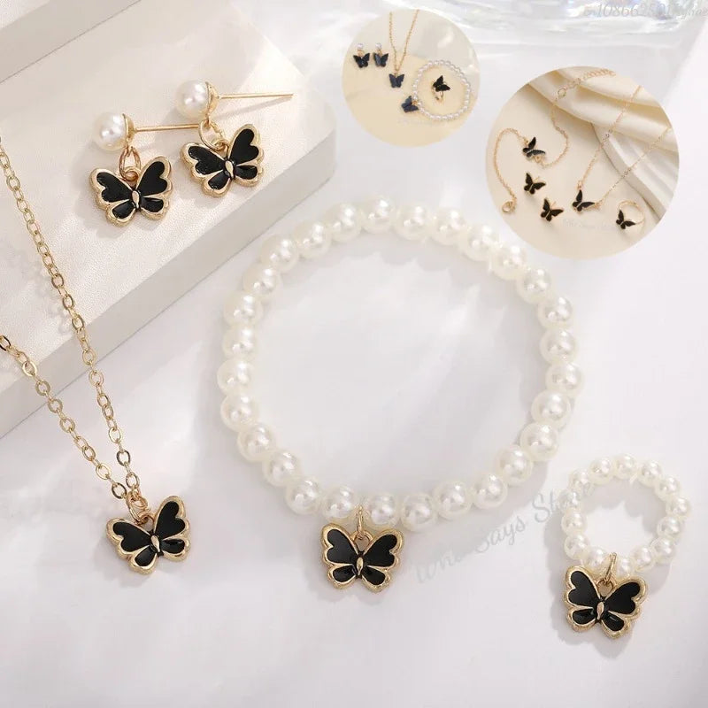 4pcs Premium Imported Butterfly Pearl Jewelry Set