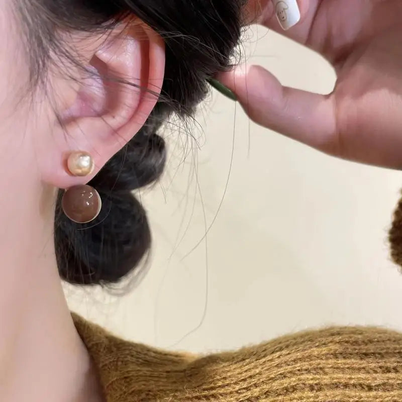 925 Silver Needle Korean Vintage Brown Pearl Earrings For Women Jewelry 2026 Trending New Luxury Women's Red Ball Earrings gifts