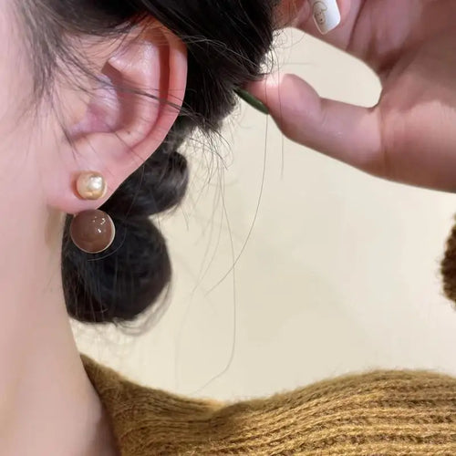 925 Silver Needle Korean Vintage Brown Pearl Earrings For Women Jewelry 2026 Trending New Luxury Women's Red Ball Earrings gifts