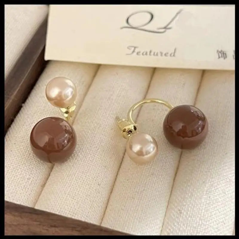925 Silver Needle Korean Vintage Brown Pearl Earrings For Women Jewelry 2026 Trending New Luxury Women's Red Ball Earrings gifts