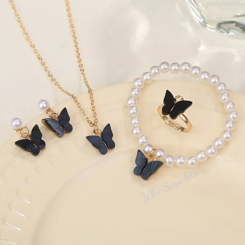 4pcs Premium Imported Butterfly Pearl Jewelry Set