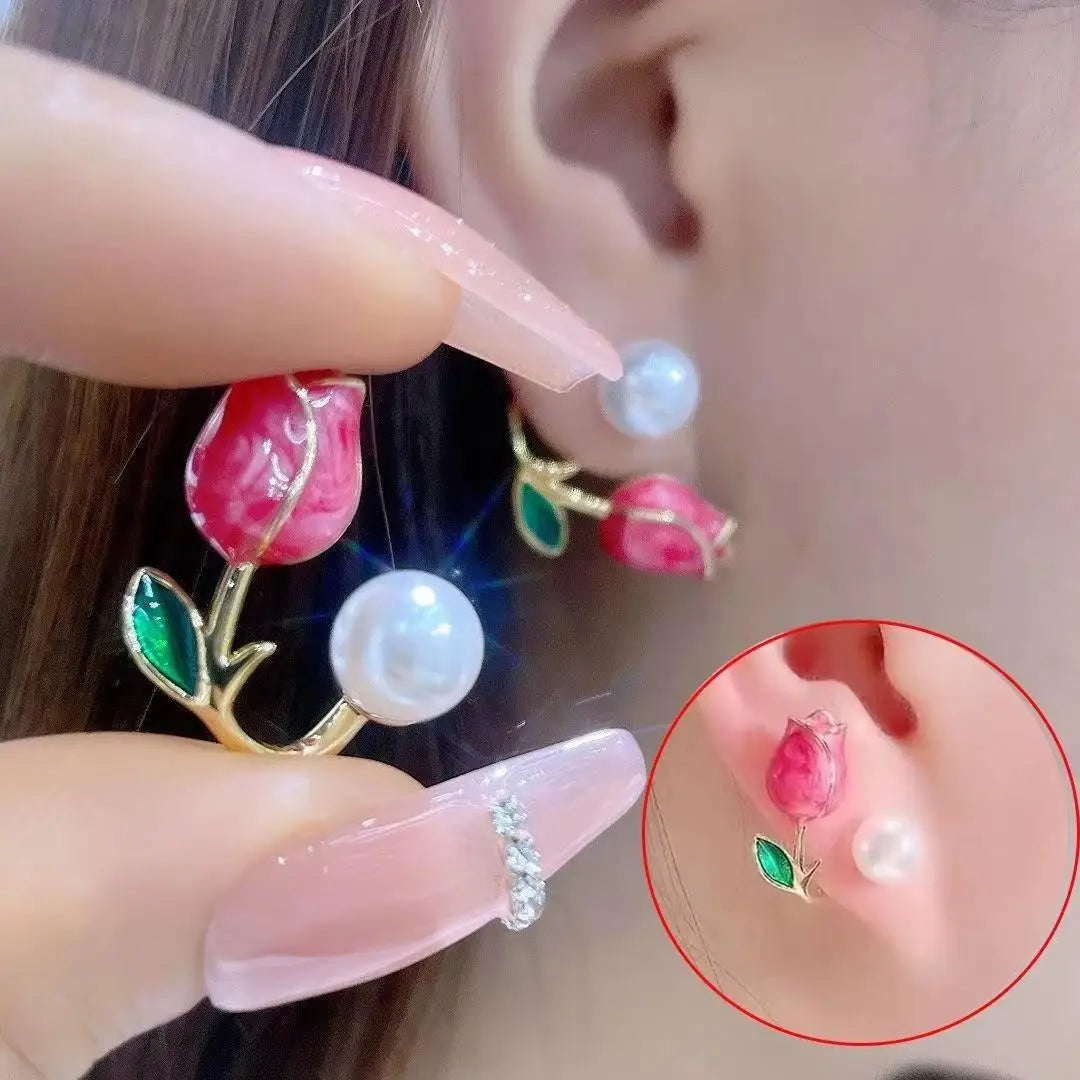 925 Silver Needle Korean Vintage Brown Pearl Earrings For Women Jewelry 2026 Trending New Luxury Women's Red Ball Earrings gifts