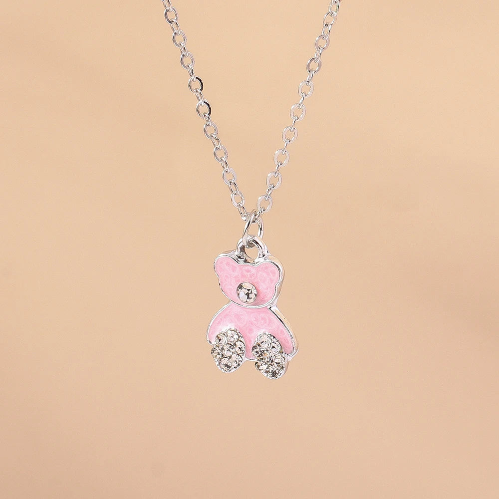 Delicate Y2k Crystal Pink Zircon Heart Necklace for Women Girl Bowknot Pendant Necklace Chain Party Jewelry Gifts